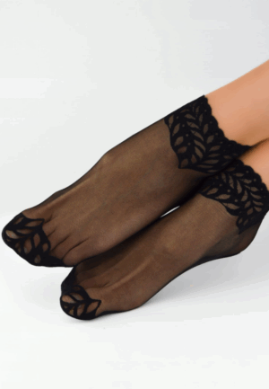 Białe skarpetki koronka kwiaty Noviti czarne